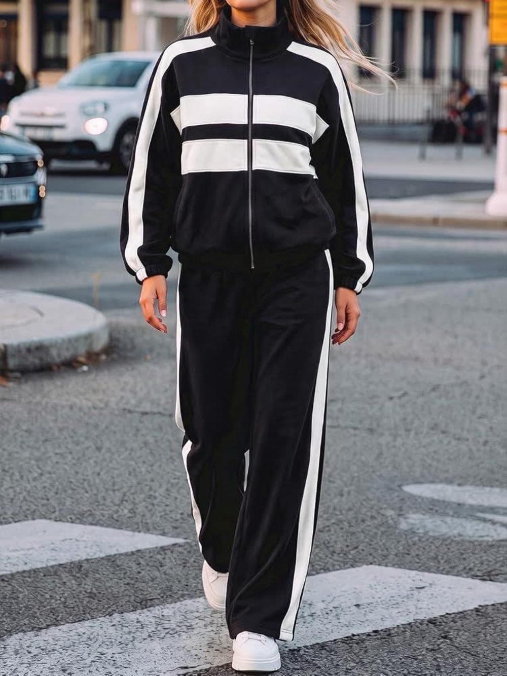 Women's Black & White Track Two Piece Set Small